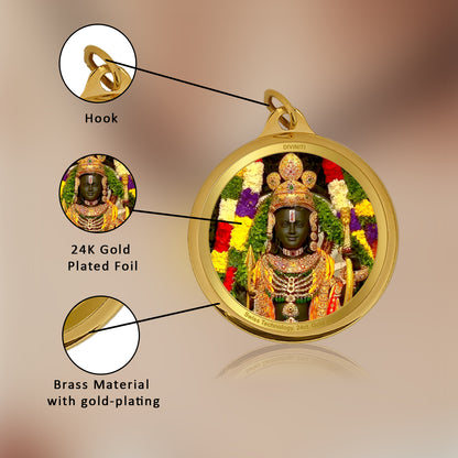 Diviniti 24K Gold Plated Ram Lalla & Jai Shri Ram 18MM Double Sided Pendant For Men, Women & Kids