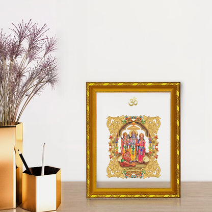 DIVINITI 24K Gold Plated Foil Shri Ram Darbar Wooden Photo Frame for Home Decor, Puja Room, Table Top, Wall Hanging, Workshop, Gift | DG103 Size 2 (22.6x18.4 CM)