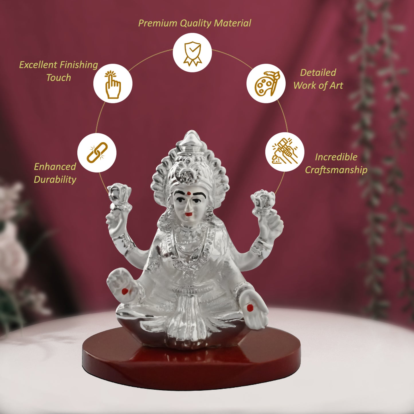 DIVINITI 999 Silver Plated Goddess Lakshmi Statue Idol For Home & Office Decor , Workshop, Puja Room, Luxury Gift (8x6.5 CM)