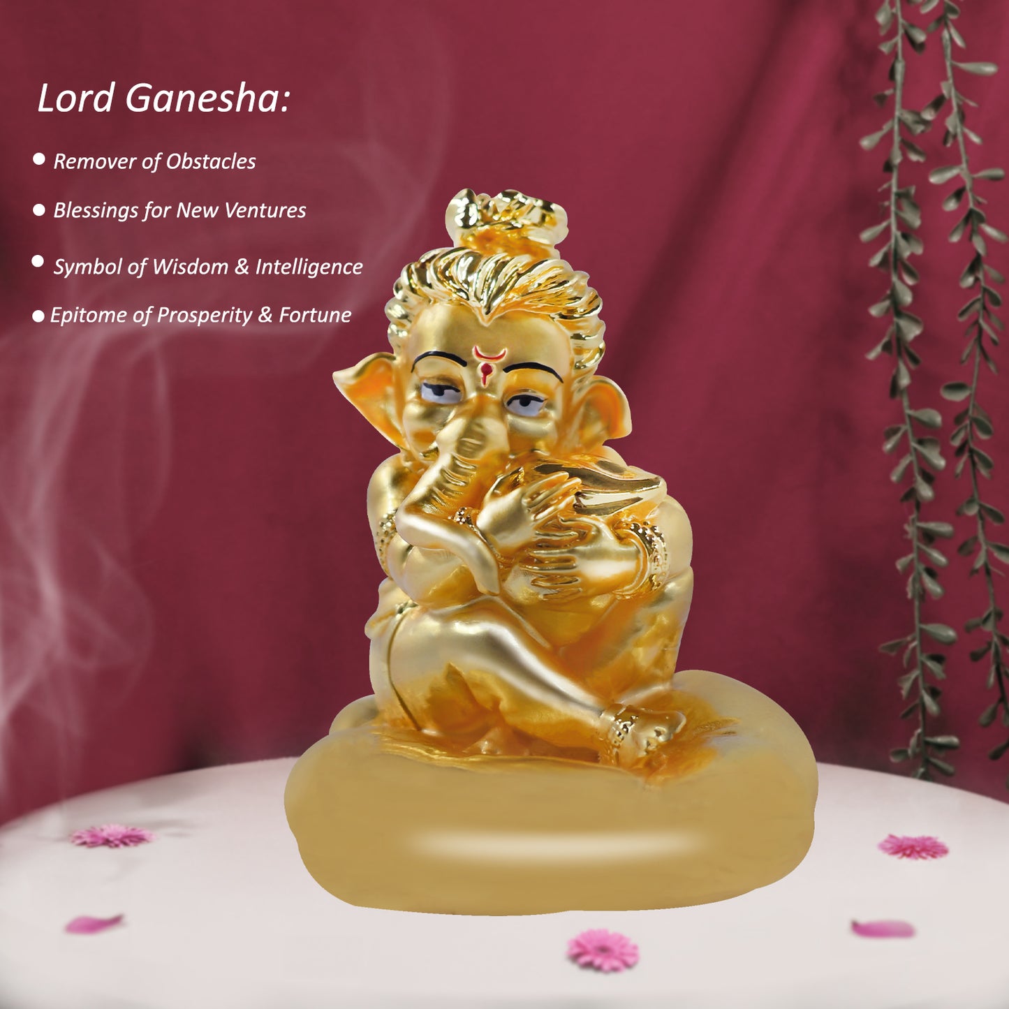 DIVINITI 24K Gold Plated Bal Ganesha Idol | Exquisite Divine Statue for Home Decor, Office Table Top, Car Dashboard, Pooja Room & Gift (8X7CM)