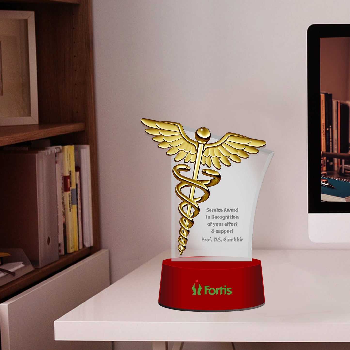 Customized MDF Base Acrylic Trophy with Matter Printed & 24K Gold Plated Logo For Corporate Gifting