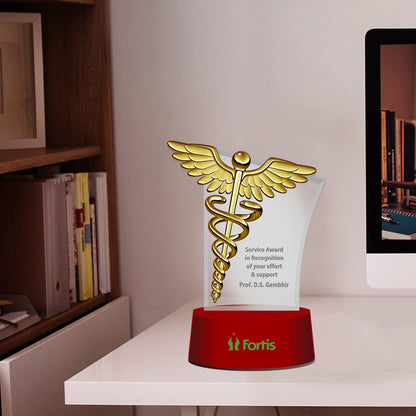 Customized MDF Base Acrylic Trophy with Matter Printed & 24K Gold Plated Logo For Corporate Gifting