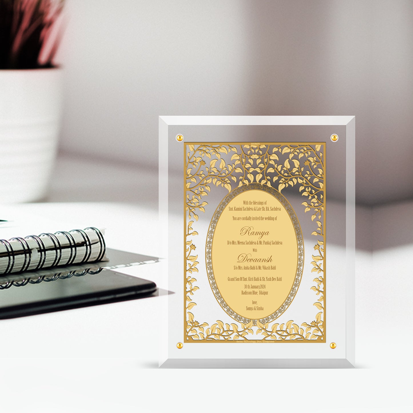 Diviniti Customized Designer Wedding Card on 24K Gold Plated Foil For Marriage Invitation