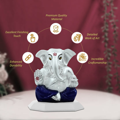 Diviniti 999 Silver Plated Lord Ganesha Idol for Home Decor Showpiece, Puja Room (5X5CM)