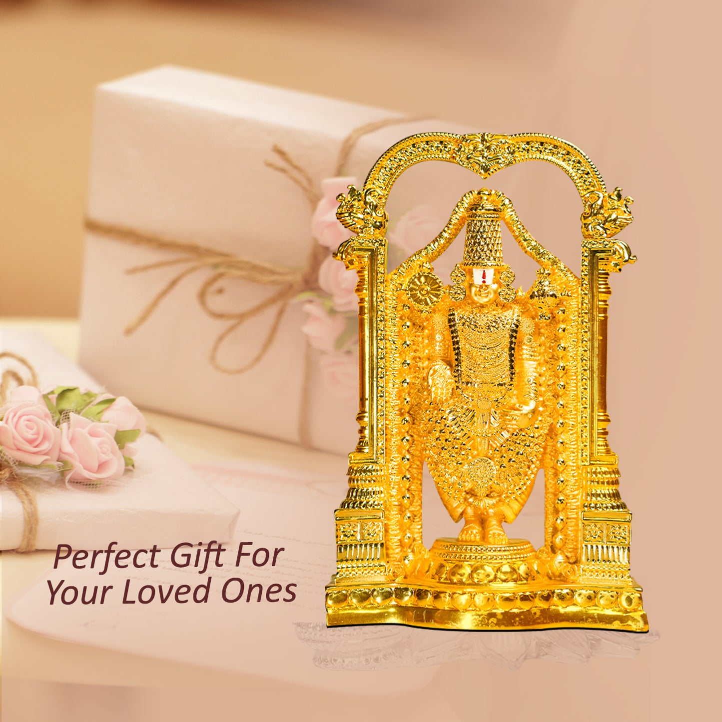 DIVINITI 24K Gold Plated Lord Tirupati Balaji Statue Blessings, Prosperity and Spiritual Idol For Home & Office Decor, Workshop, Mandir, Gift (20x13 CM)