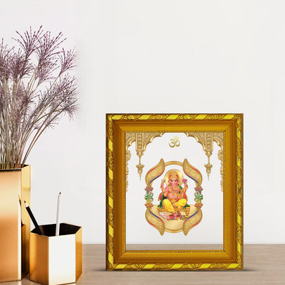 DIVINITI 24K Gold Plated Foil Ganesha Photo Frame for Home & Office Decor and Tabletop DG 103 Size 1 (15.3x14.9 CM)