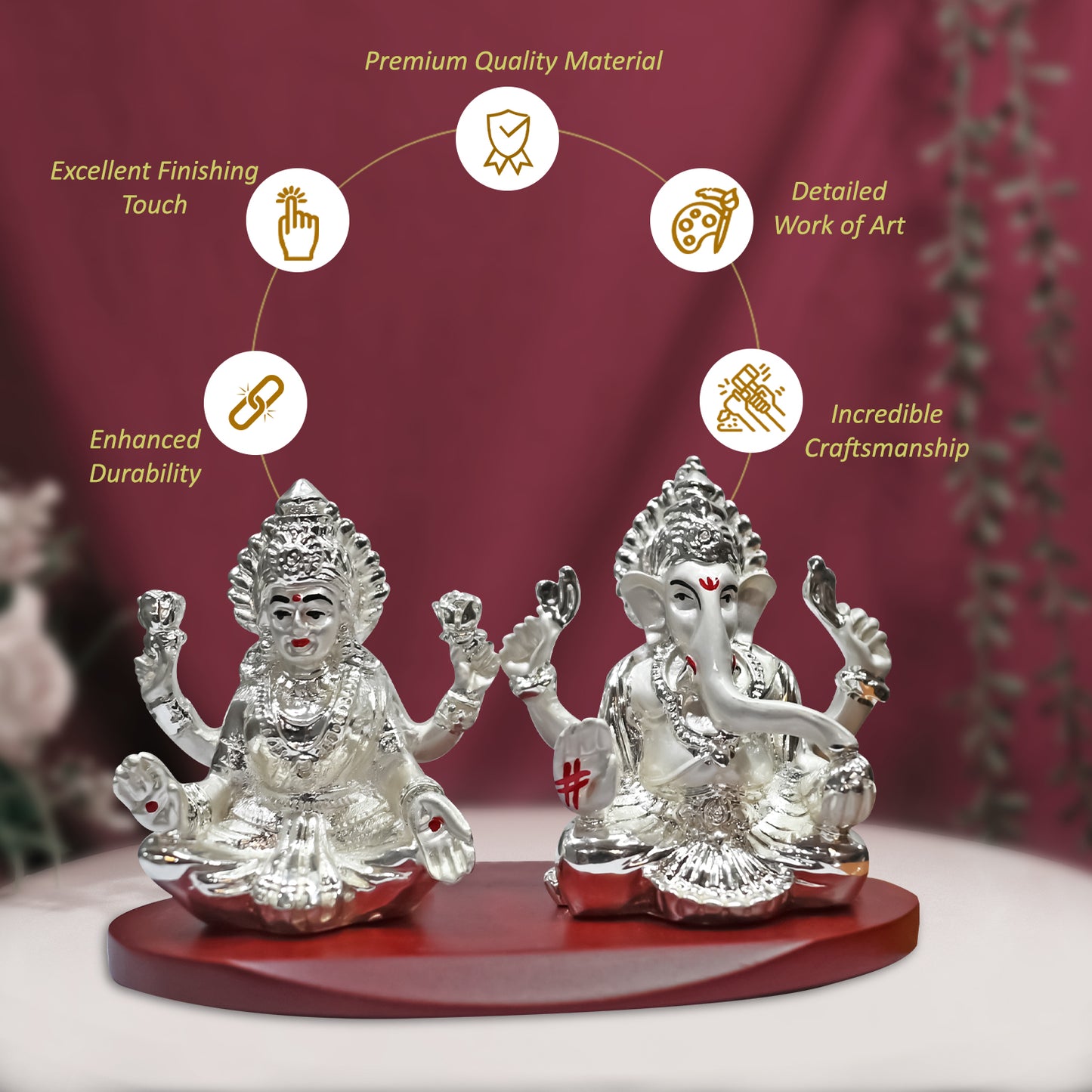 DIVINITI 999 Silver Plated Goddess Lakshmi and Lord Ganesha Statue Idol For Home & Office Decor, Car Dashboard, Puja Room, Gift (8x11.5 CM)