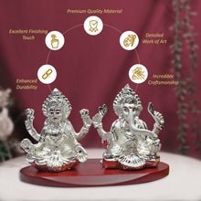 Load image into Gallery viewer, DIVINITI 999 Silver Plated Goddess Lakshmi and Lord Ganesha Statue Idol For Home &amp; Office Decor, Car Dashboard, Puja Room, Gift (8x11.5 CM)
