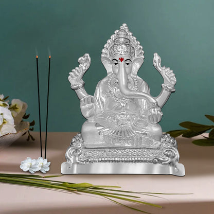 DIVINITI 999 Silver Plated Lord Ganesha Statue For Love, Joy, Prosperity, Idol For Home Decor, Office, Workshop, Luxury Gift (11.5x8.5 CM)