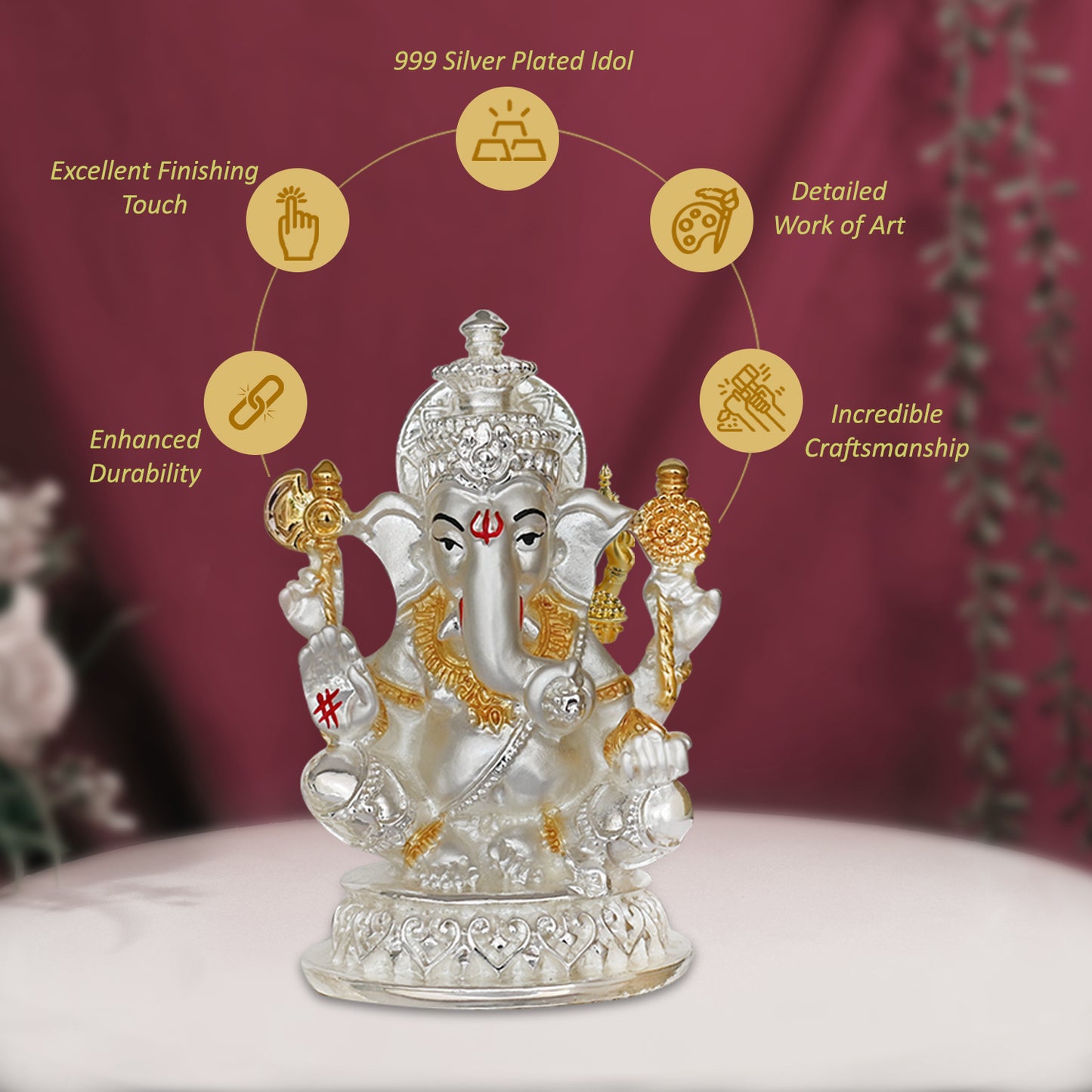 Diviniti 999 Silver Plated Lakshmi Ganesha Idol For Home Decor, Table Decor, Puja, Gift (10.5 x 5.5 CM)