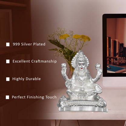 Diviniti 999 Silver Plated Goddess Lakshmi Mata Idol For Office, Temple and Table Decor, Home Decor Showpiece, Gift (8x6 CM)