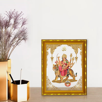 DIVINITI 24K Gold Plated Durga Wooden Traditional Photo Frame for Home Wall Decor, Workshop, Table Top, Premium Gift | DG103 Size 2 (22.6x18.4 CM)