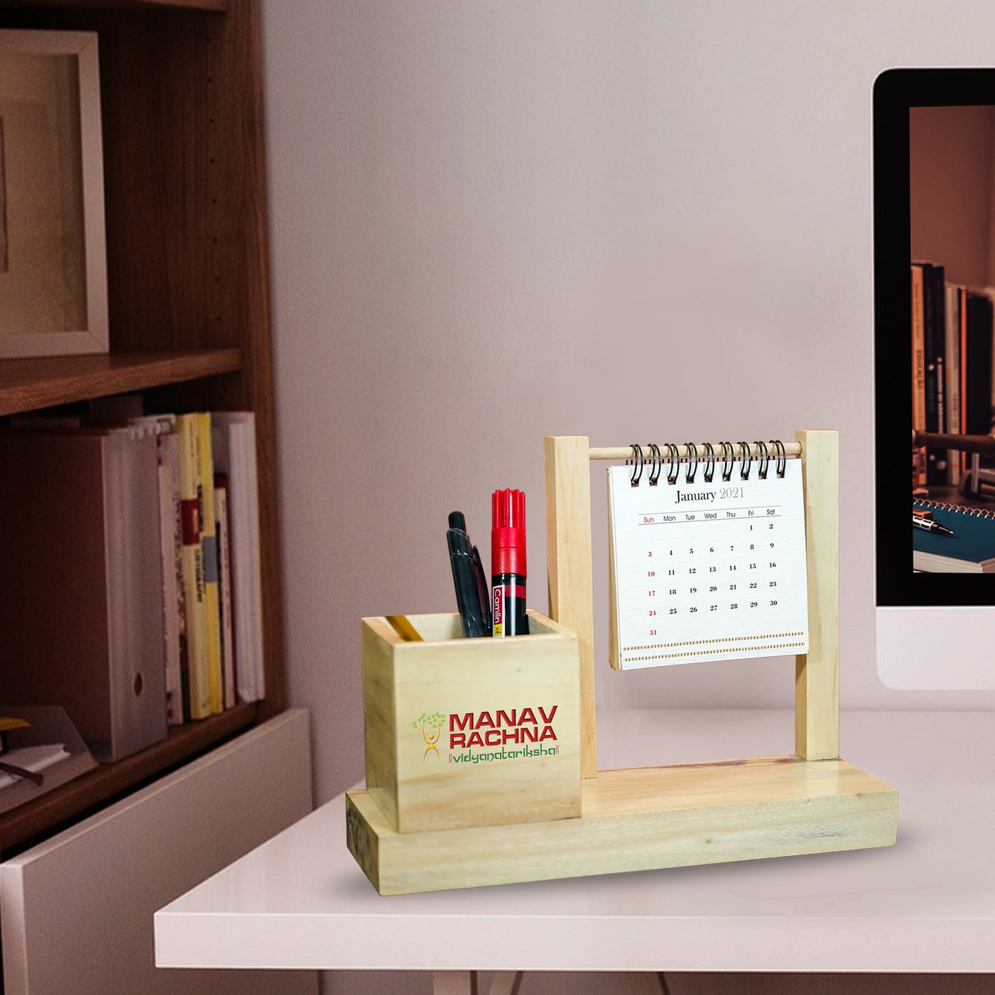 Customized Hanging Table Top Calendar With Pen Holder For Corporate Gifting