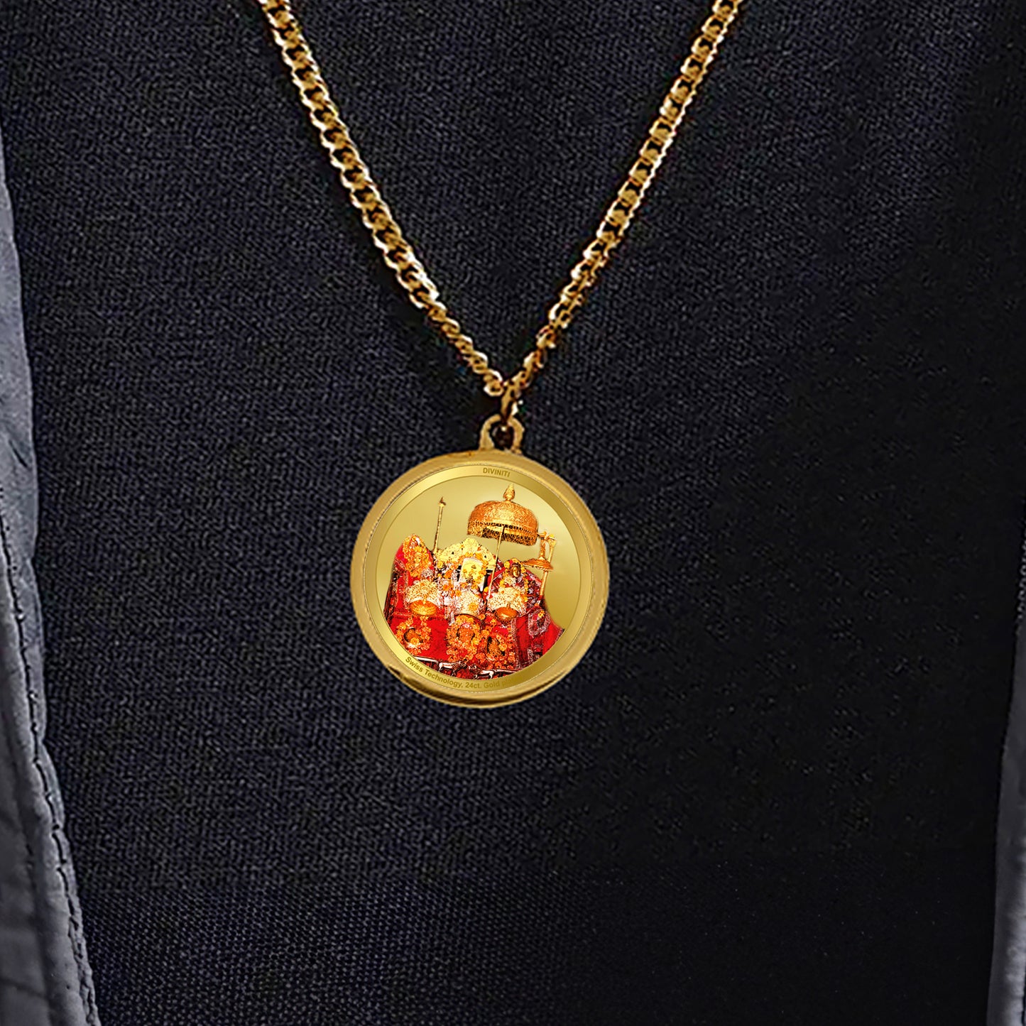 Diviniti 24K Gold Plated Durga Ji & Mata Ka Darbar 22MM Double Sided Pendant For Men, Women & Kids