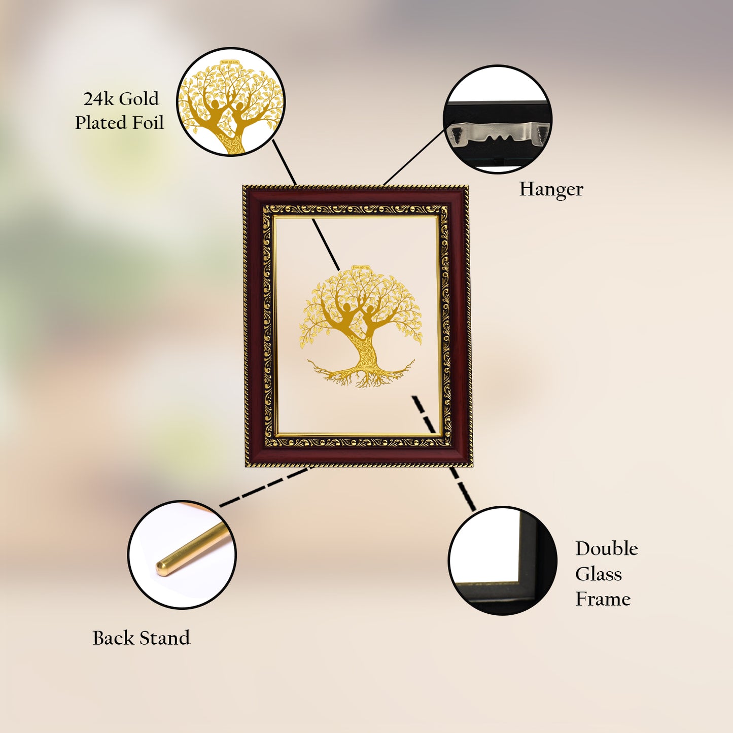 Diviniti 24K Gold Plated Tree of Life Photo Frame For Home Decor & Wall Hanging (20.8 CM X 16.7 CM)