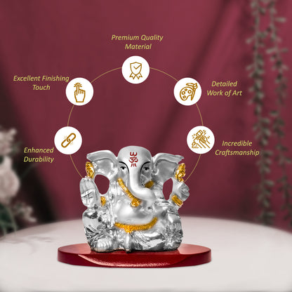 DIVINITI 999 Silver Plated Four Hand Vinayak Lord Ganesha Statue Idol For Home Decor, Festival Gift, Puja Room (5x7 CM)