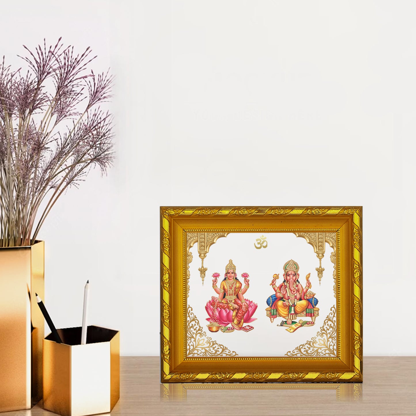 DIVINITI 24K Gold Plated Foil Laxmi Ganesha Photo Frame for Home & Office Decor, Table DG 103 Size 1 (15.3x14.9 CM)