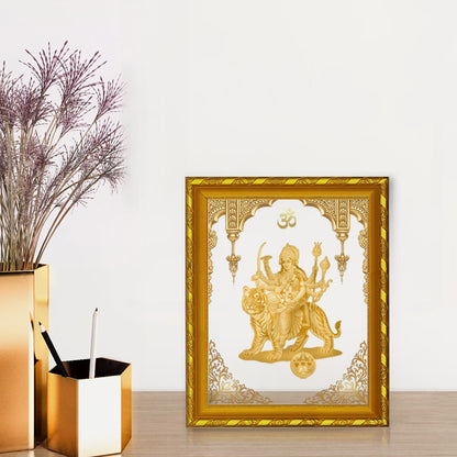 Diviniti 24K Gold Plated Durga Mata Photo Frame for Home Decor Showpiece (21.5 CM x 17.5 CM)