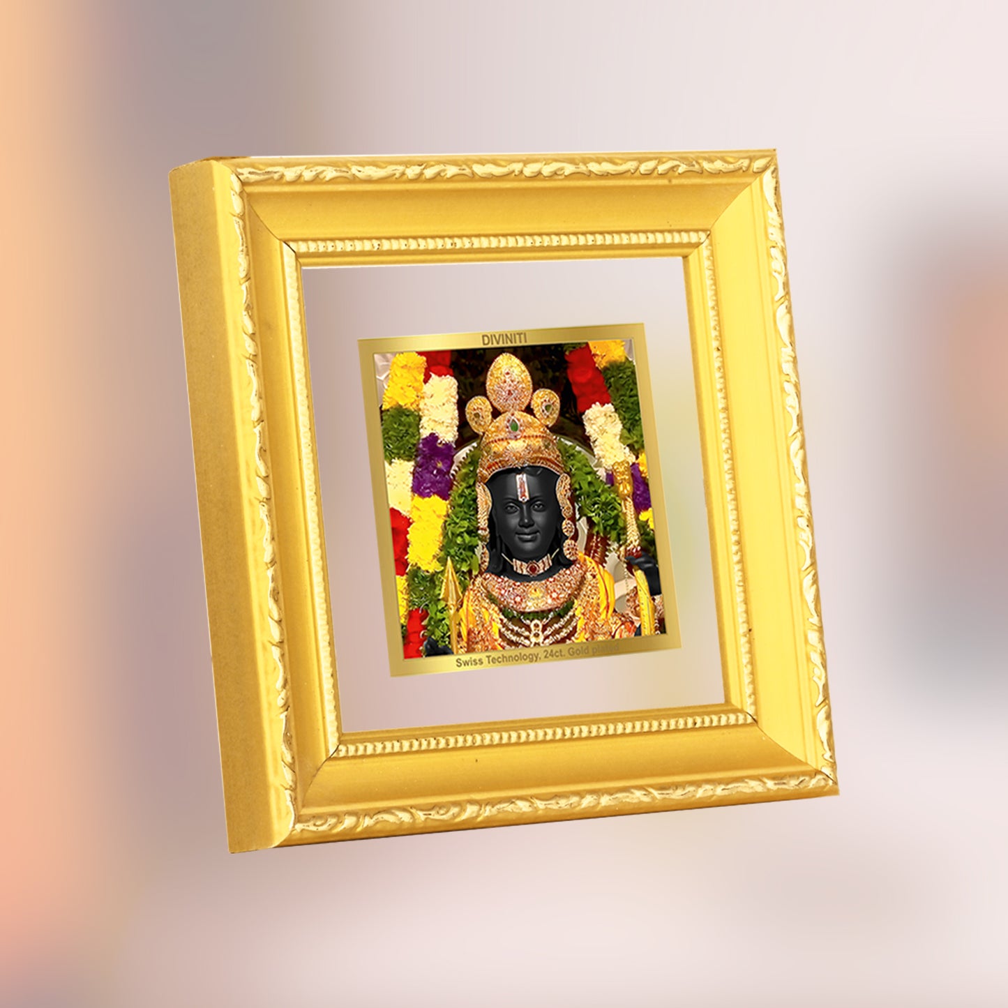 DIVINITI 24K Gold Plated Lord Ram Lalla Wooden Exquisite Wall Photo Frame Idol for Home Decor, Puja Room, Table Top, Gifts | DG101S1A (10x10 CM)