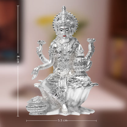 DIVINITI 999 Silver Plated Goddess Lakshmi Mata Idol Statue For Prosperity, Blessings And Spiritual Growth (17x12 CM)