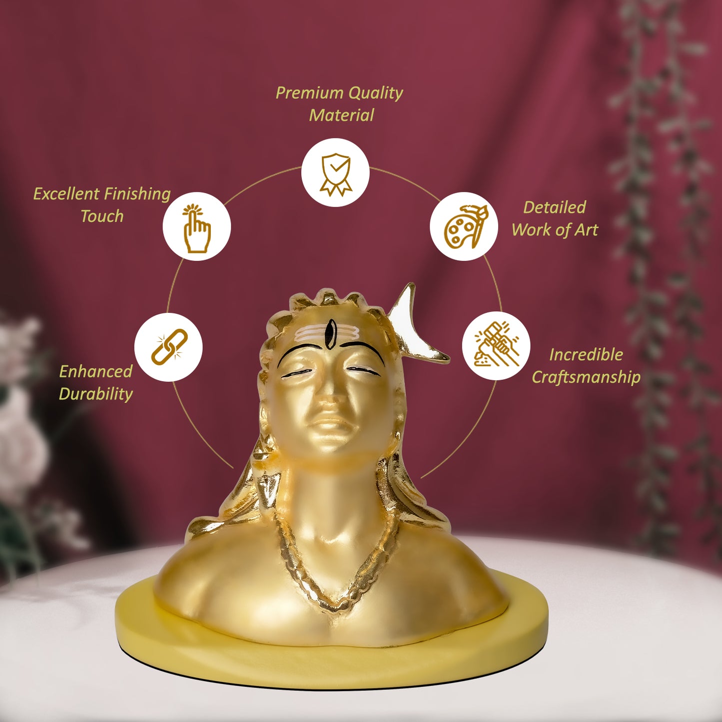 DIVINITI 24K Gold Plated Lord Adiyogi Idol Exquisite Divine Statue For Home Decor, Office Table Top, Car Dashboard, Pooja Room, Luxury Gift (6.5x8.5 CM)