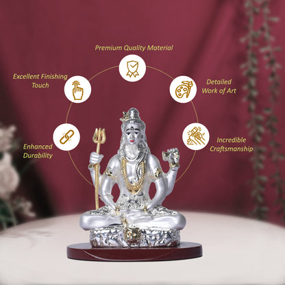 DIVINITI 999 Silver Plated Lord Shiva Statue Idol For Home Decor, Car Dashboard, Table Top, Luxury Gift, Puja Room (8x7 CM)