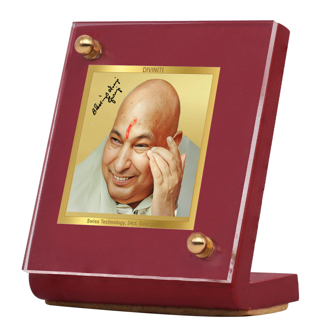 Diviniti 24K Gold Plated Guruji Frame For Car Dashboard, Home Decor, Table Top, Gift (MDF 1B)(6.5 x 5.5 CM)