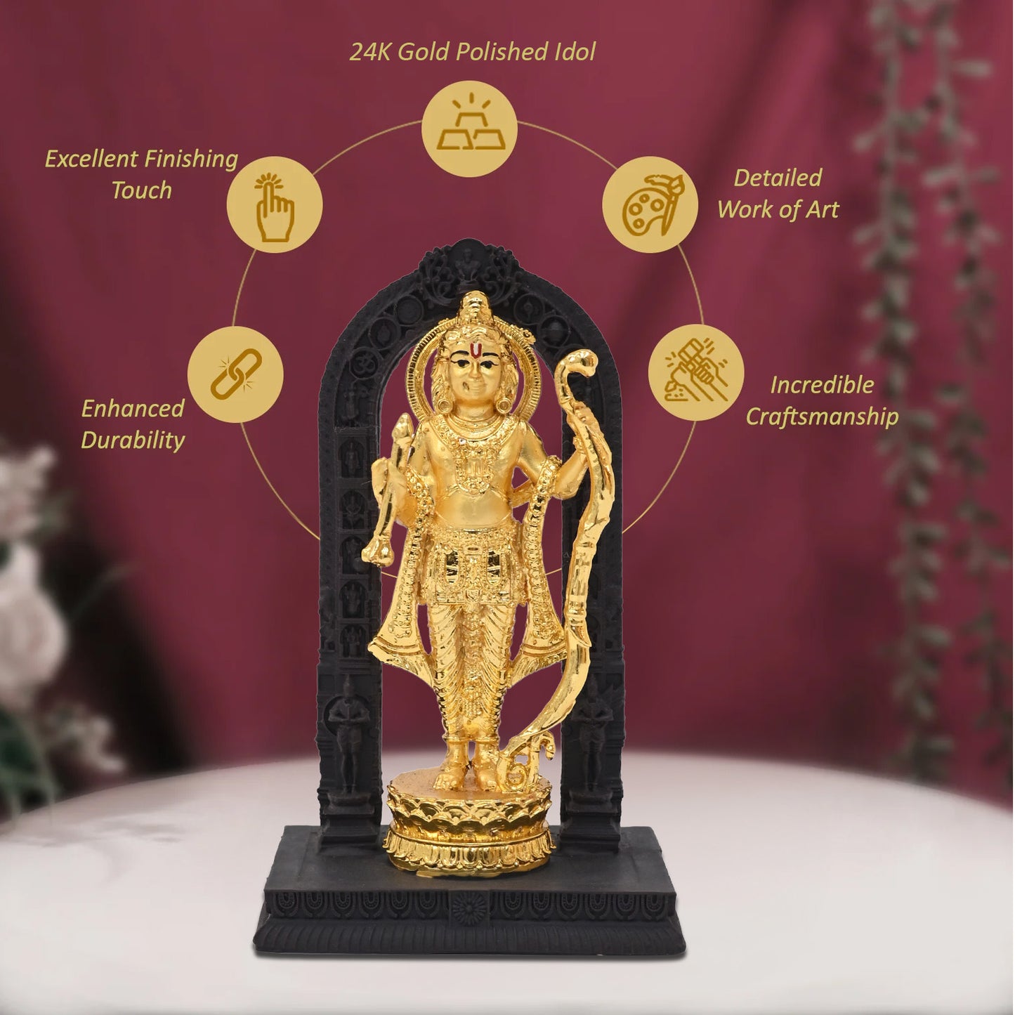 Diviniti 24K Gold-Plated Shri Ram Lalla Ayodhya Statue Exquisite Spiritual Symbol of Devotion for Home Décor, Office, Pooja Room (9.5x5.5 CM)