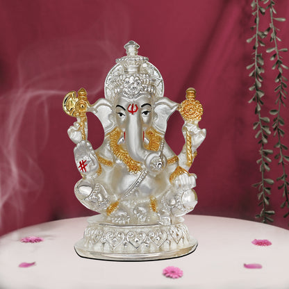 DIVINITI 999 Silver Plated Elephant Face Lord Ganesha Idol For Home Decor, Table Decor, Puja Room, Luxury Gift (10.5x5.5 CM)