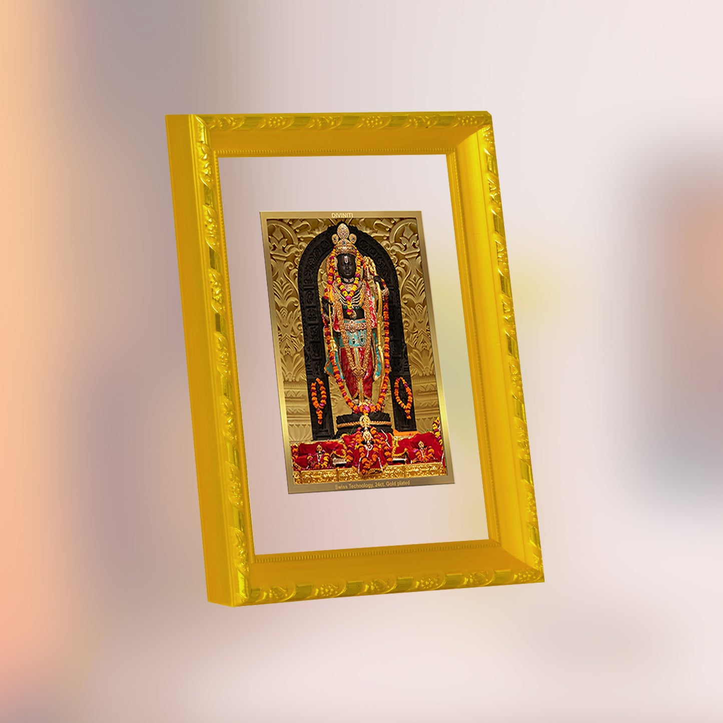 DIVINITI 24K Gold Plated Lord Ram Lalla Wooden Premium Photo Frame Idol for Wall Hanging, Workshop, Table Top, Home Decor, Luxury Gift | DG103 Size 2 (22.6x18.4 CM)