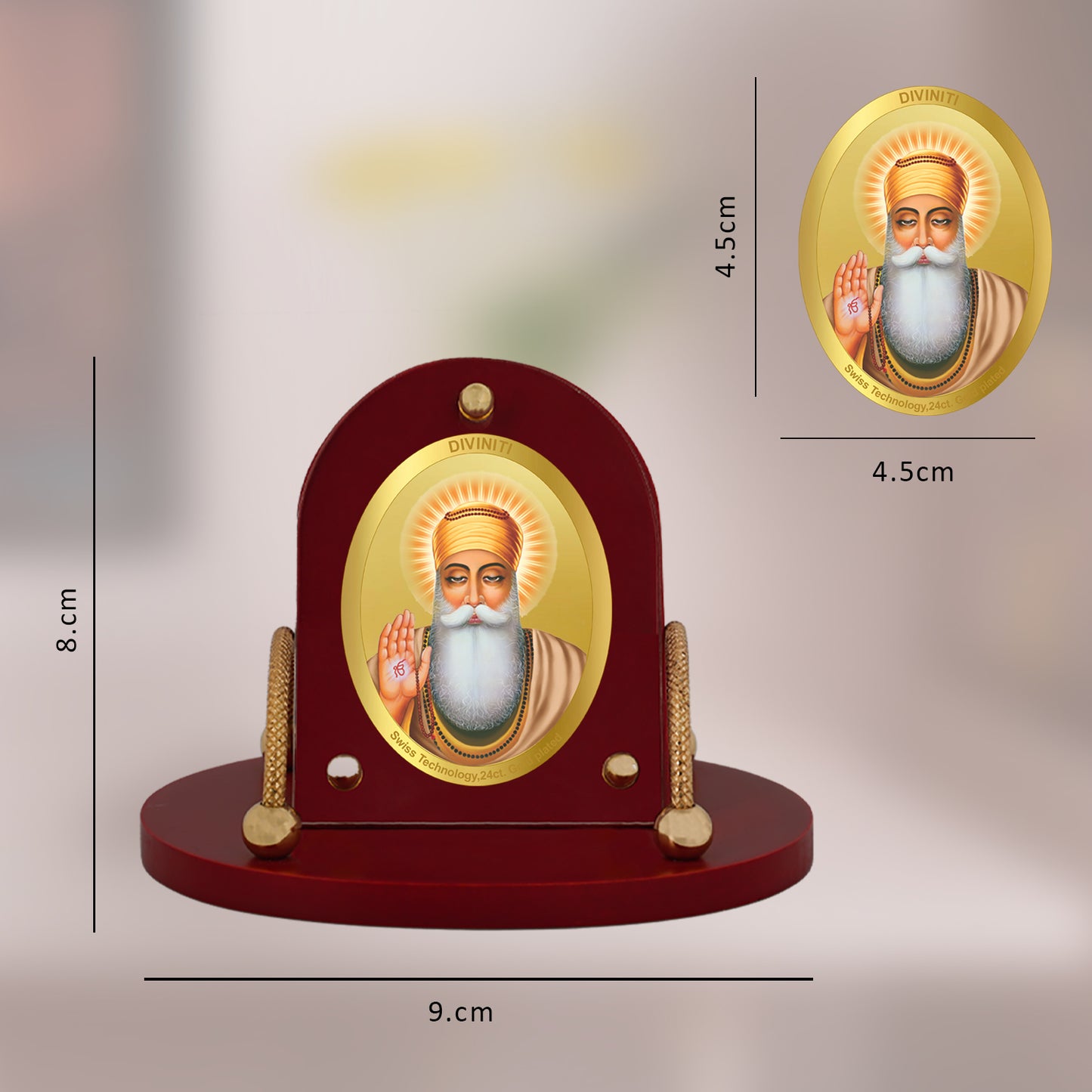 Diviniti 24K Gold Plated Guru Nanak Frame for Car Dashboard, Home Decor, Table & Office (8 CM x 9 CM)