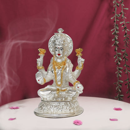 DIVINITI 999 Silver Plated Goddess Lakshmi Idol For Home Decor, Table Decor, Puja Room, Luxury Gift (10.5x5.5 CM)