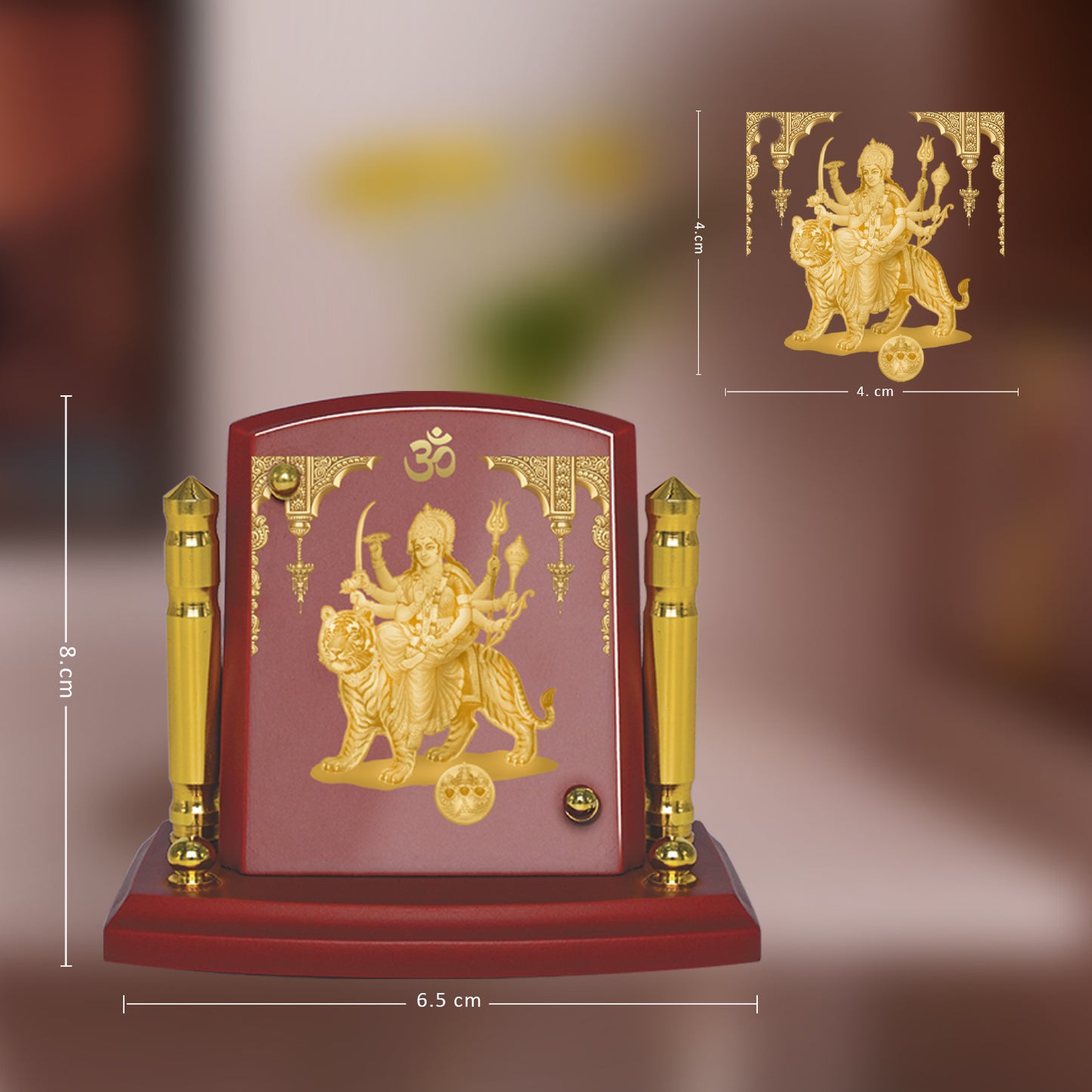 Diviniti 24K Gold Plated Durga Mata Photo Frame for Car Dashboard, Home Decor, Tabletop, Puja Room, Showpiece and Gift  MDF1BP+ (6.5x5.5 CM)