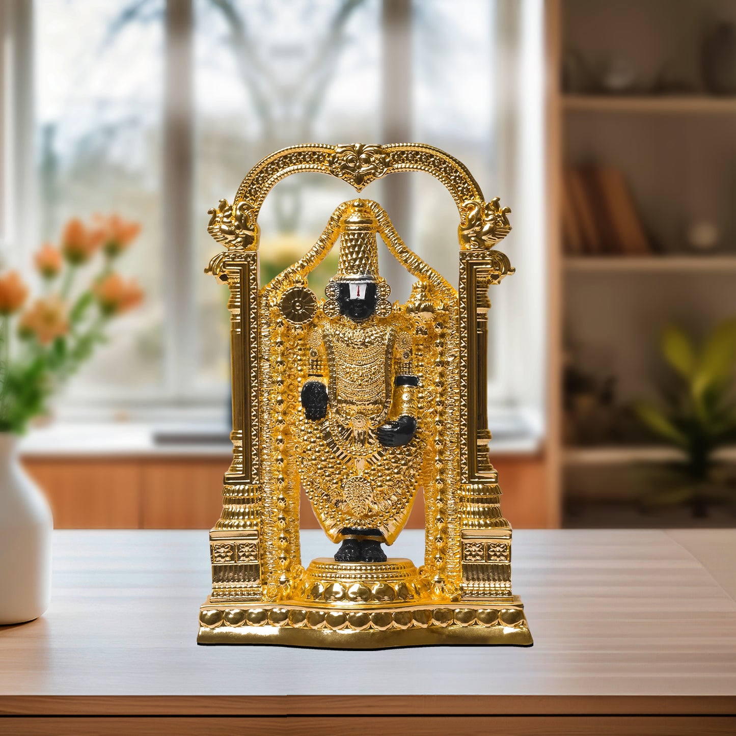 Diviniti Tirupati Balaji Idol for Home Decor| 24K Gold Plated Sculpture of Tirupati Balaji for Home, Office, Temple and Table Decoration| Religious Idol For Pooja, Gift 20X13CM)