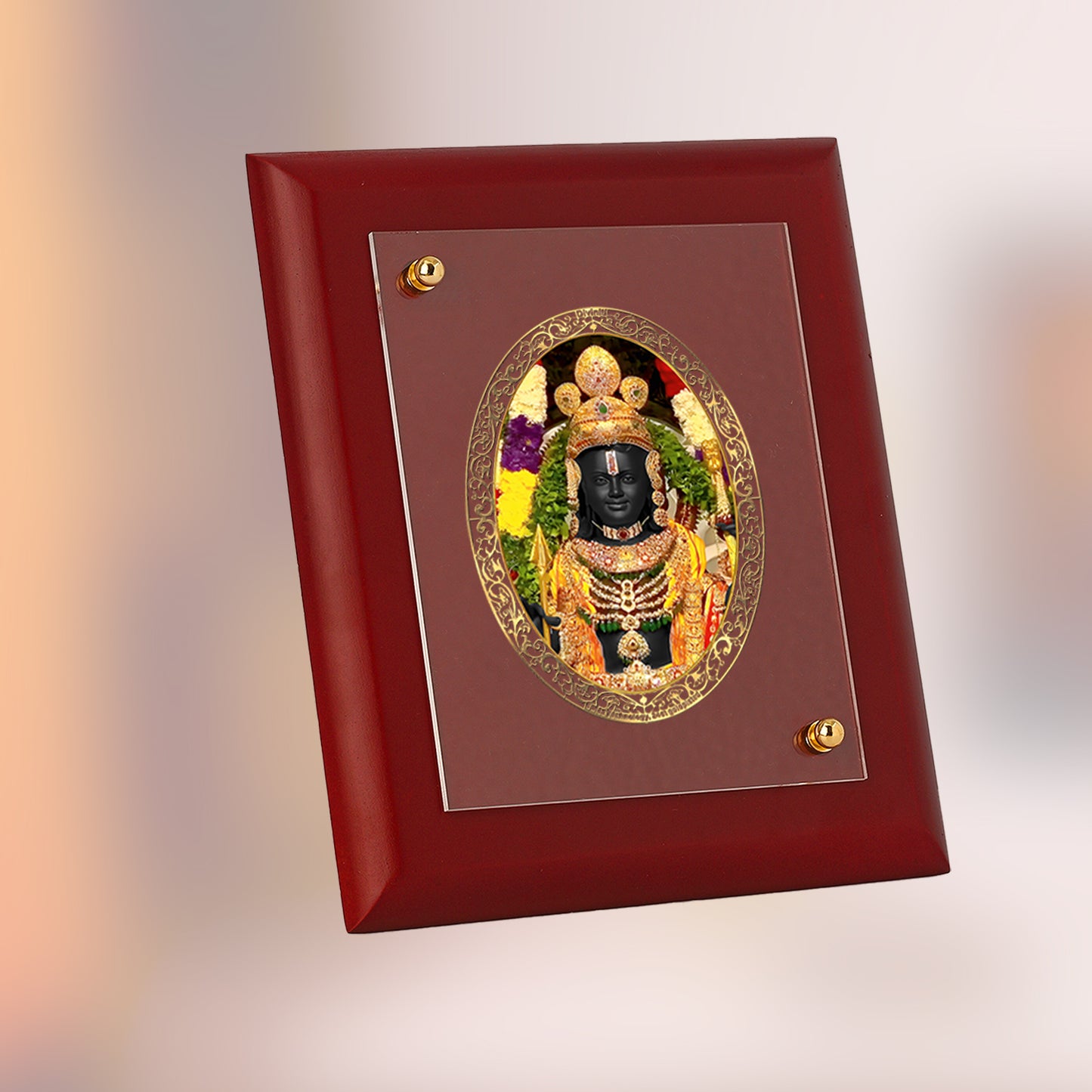 DIVINITI 24K Gold Plated Foil Lord Ram Lalla Wooden Traditional Photo Frame Idol for Home Decor, Wall Hanging, Table Top, Puja Room, Gift | MDF Size 1 (16.7x14.2 CM)