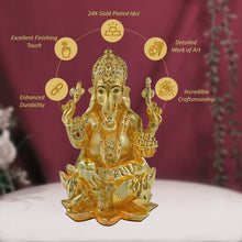 Load image into Gallery viewer, DIVINITI 24K Gold Plated Lord Ganesha Idol | Exquisite Divine Statue for Home Decor, Office, Pooja Room &amp; Gift (18x12 CM)
