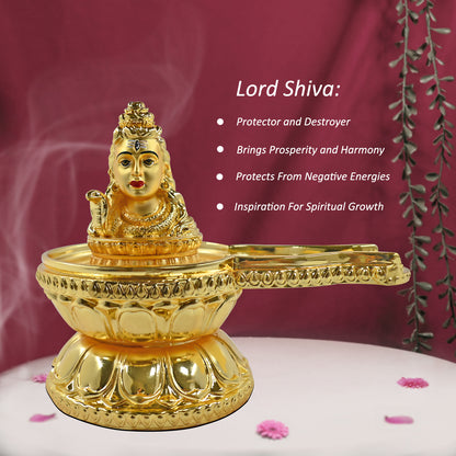 DIVINITI 24K Gold Plated Shiva Lingam Idol | Exquisite Divine Statue for Home Decor, Office Table Top, Pooja Room & Gift (12.5x14CM)