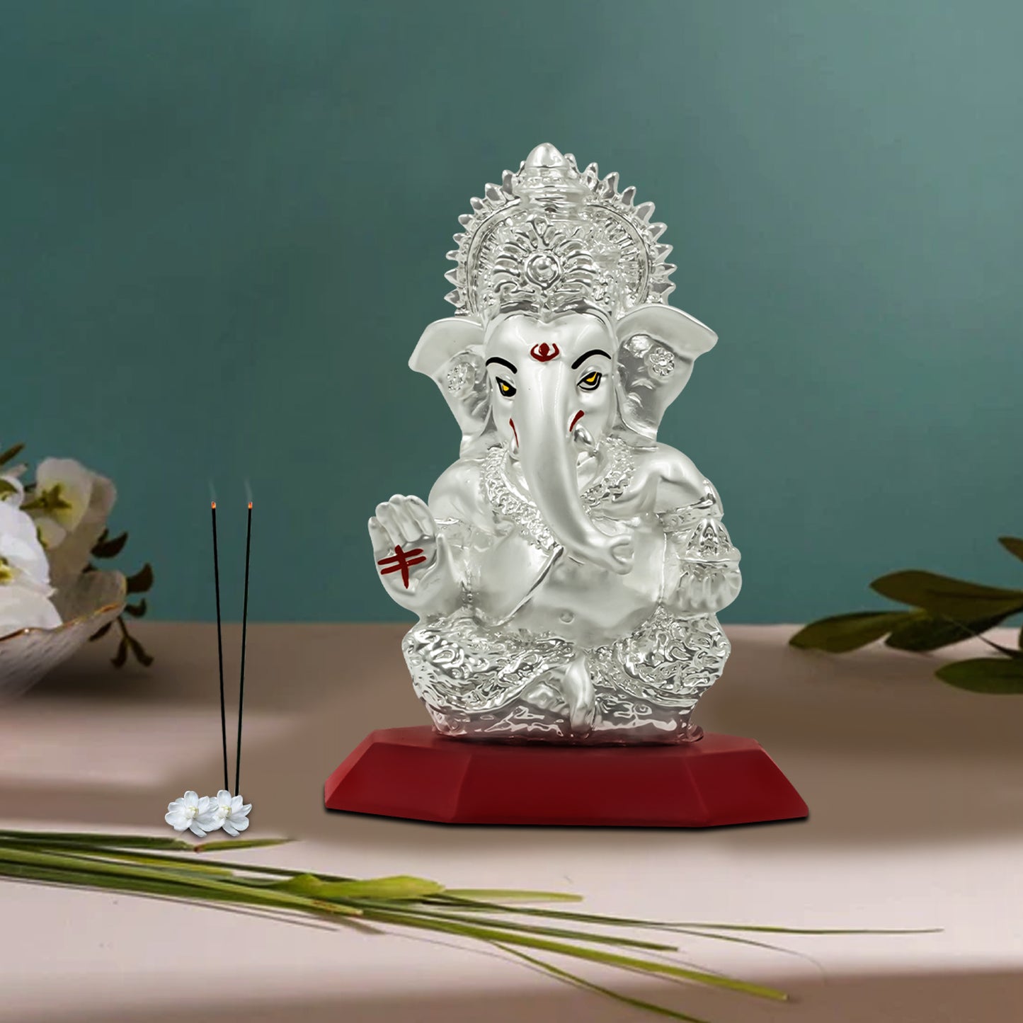 Diviniti 999 Silver Plated Lord Ganesha Statue Idol For Workshop, Office Desk, Home Decor Showpiece, Luxury Gift(10x7 CM)