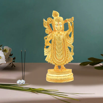 DIVINITI 24K Gold Plated Shrinath Ji Statue For Divine Love and Grace, Positive Energy, Idol For Home, Office, Worship, Luxury Gift (25x11.5 CM)