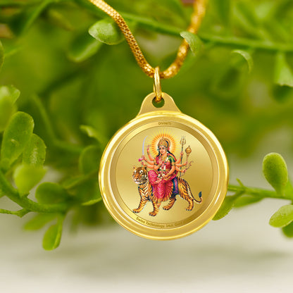 Diviniti 24K Gold Plated Durga Ji & Mata Ka Darbar 22MM Double Sided Pendant For Men, Women & Kids