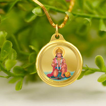 Diviniti 24K Gold Plated Hanuman & Yantra 22MM Double Sided Pendant For Men, Women & Kids