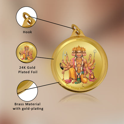 Diviniti 24K Gold Plated Lord Panchmukhi Hanuman & Yantra 22MM Double Sided Pendant For Men, Women & Kids