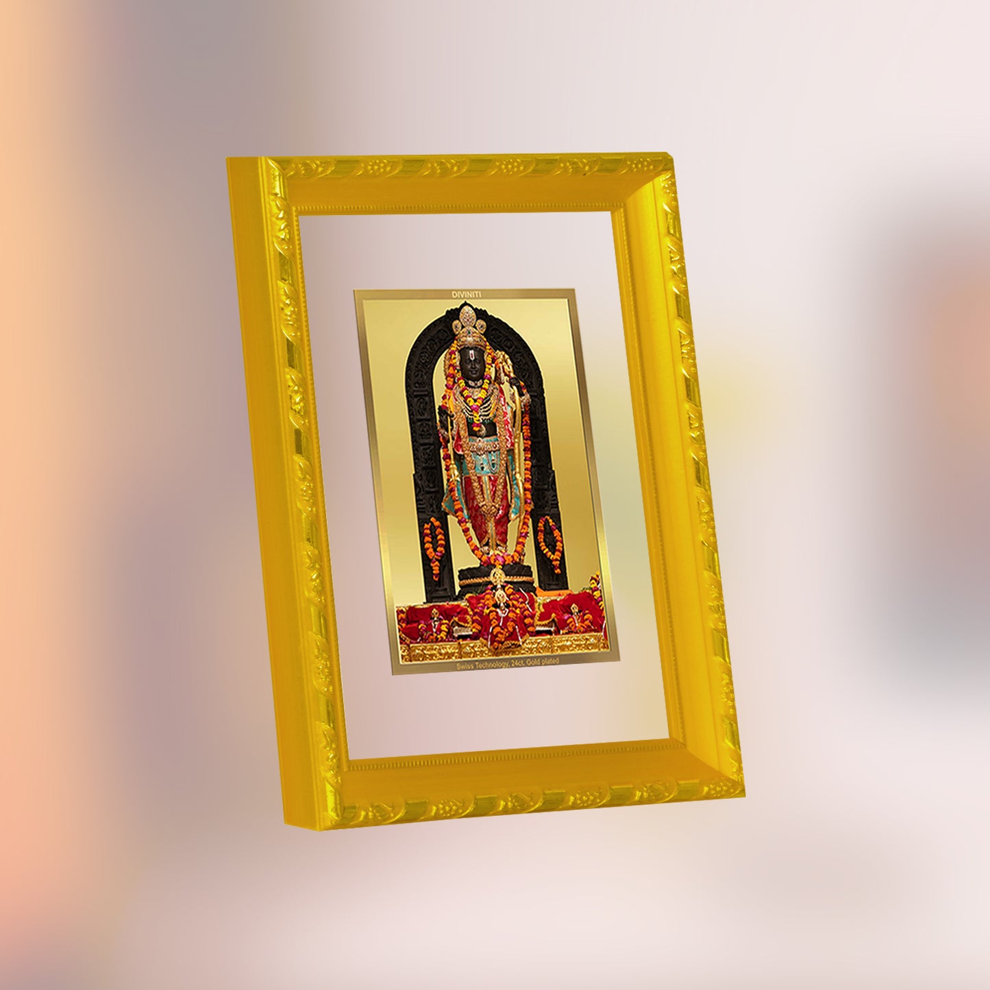 DIVINITI 24K Gold Plated Foil Lord Ram Lalla Wooden Photo Frame Idol for Puja Room, Home Wall Decor, Workshop, Table Top, Gift | DG103 Size 2 (22.6x18.4 CM)