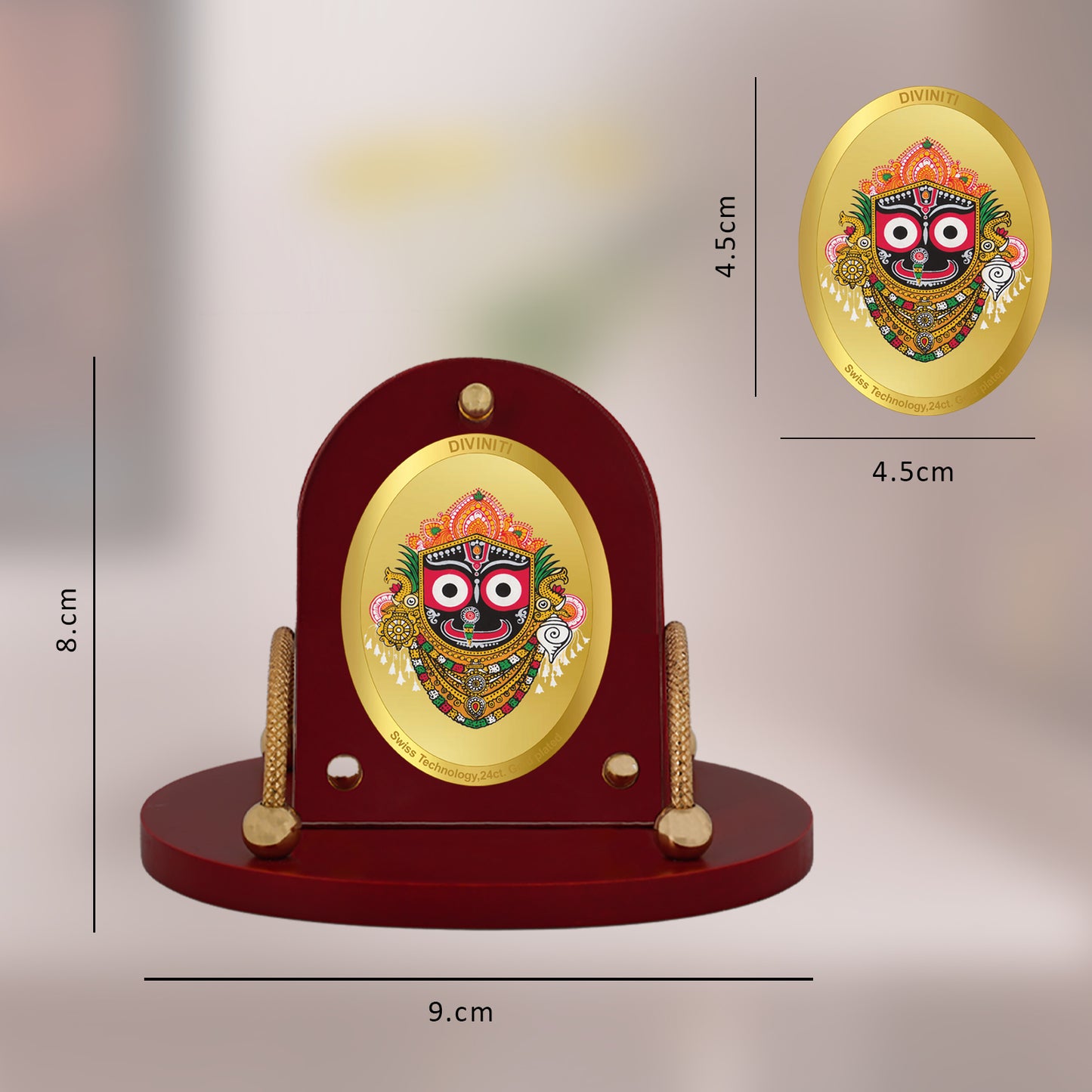 DIVINITI 24K Gold Plated Jagannath Frame for Car Dashboard, Home Decor, Table & Office (MDF 7D+)(8 CM x 9 CM)