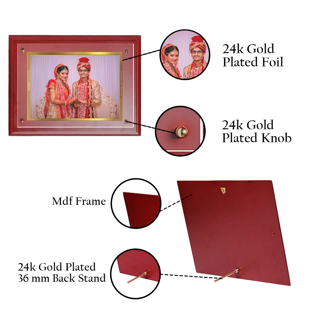 DIVINITI 24K Gold Plated Foil Customized Photo Frame for Home Decor, Puja Room, Wall Hanging, Tabletop, Workshop, Gift MDFS3 (30.2x22.7)