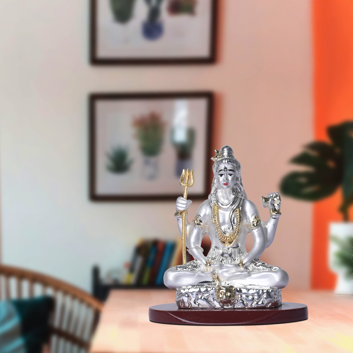 DIVINITI 999 Silver Plated Lord Shiva Statue Idol For Home Decor, Car Dashboard, Table Top, Luxury Gift, Puja Room (8x7 CM)