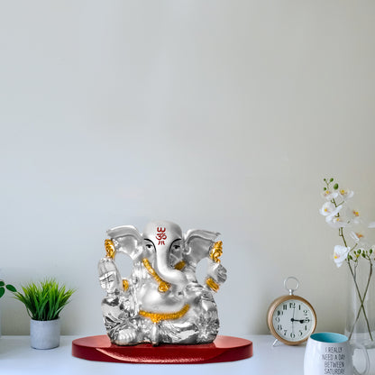 DIVINITI 999 Silver Plated Four Hand Vinayak Lord Ganesha Statue Idol For Home Decor, Festival Gift, Puja Room (5x7 CM)