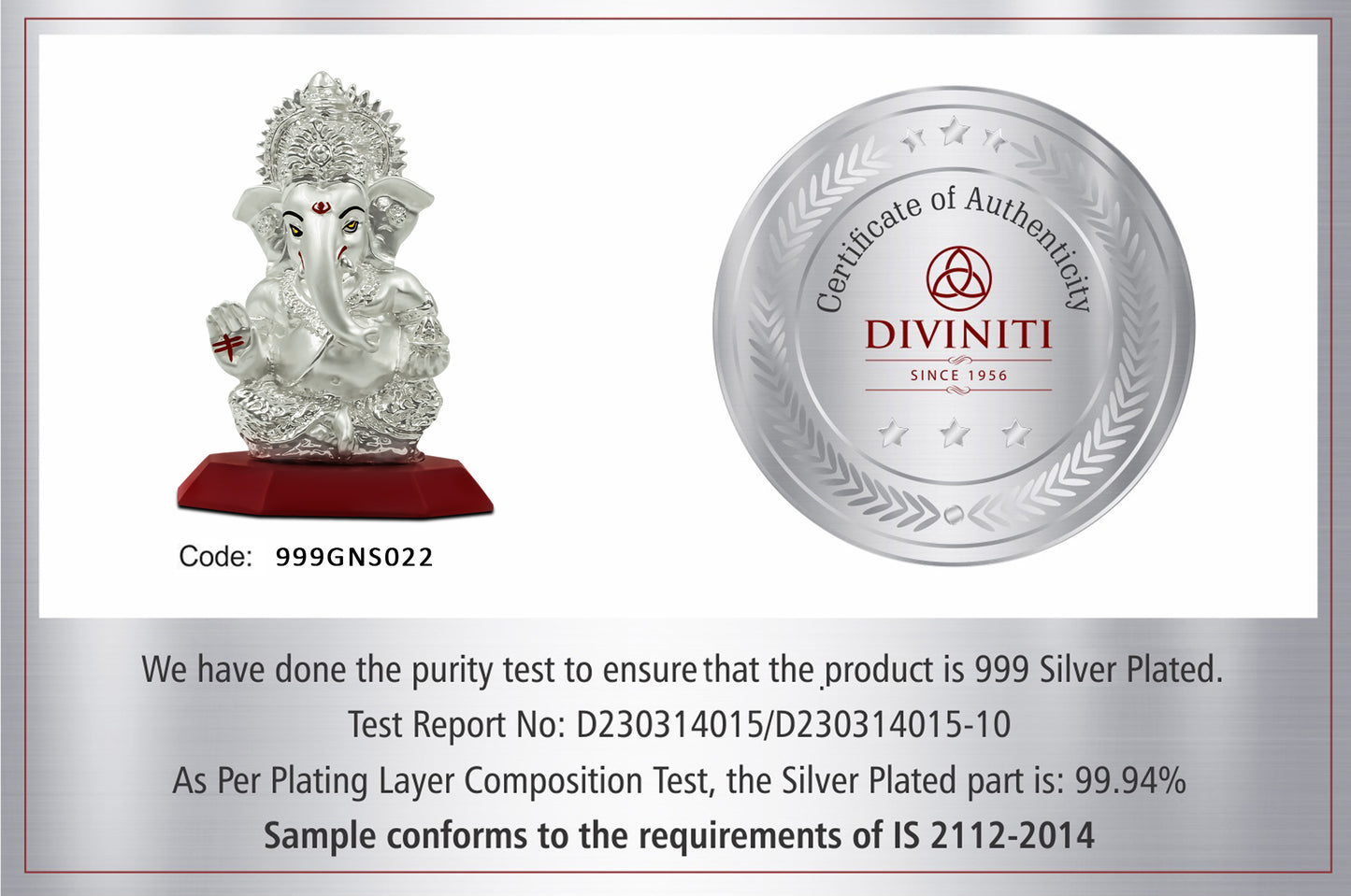 Diviniti 999 Silver Plated Lord Ganesha Statue Idol For Workshop, Office Desk, Home Decor Showpiece, Luxury Gift(10x7 CM)