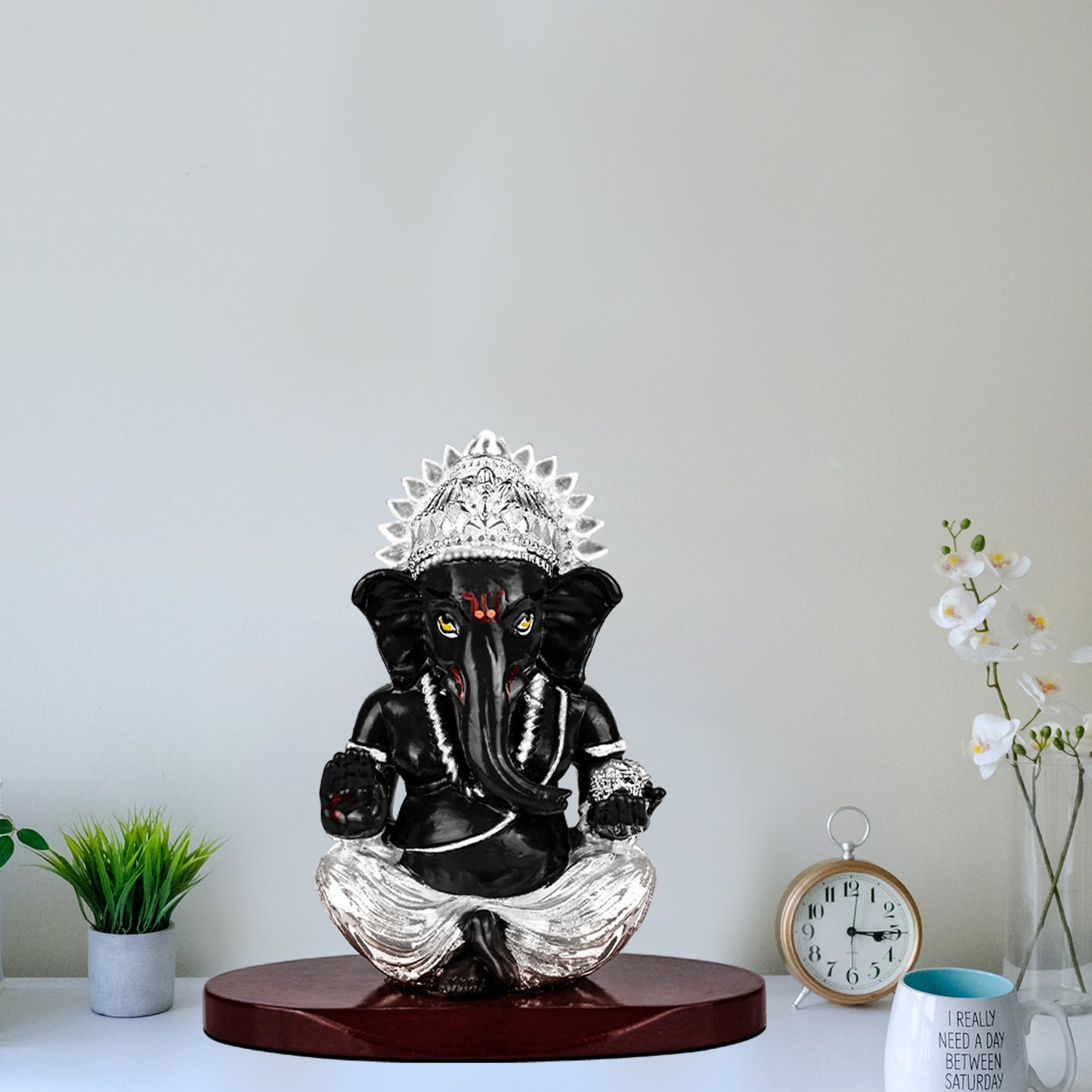 DIVINITI 999 Silver Plated Elephant Face Lord Ganesha Statue Idol For Home & Office Decor, Mandir, Luxury Gift (10x10 CM)