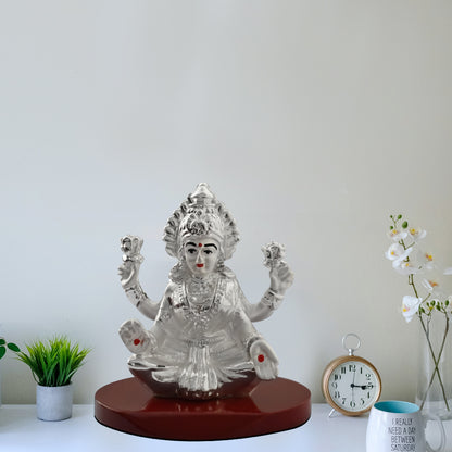 DIVINITI 999 Silver Plated Goddess Lakshmi Statue Idol For Home & Office Decor , Workshop, Puja Room, Luxury Gift (8x6.5 CM)